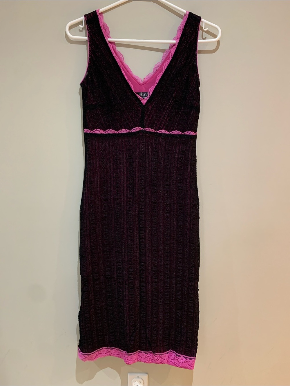 VINTAGE - DESIGNER: BLUSHING Black Dress with Pink Lace Trim